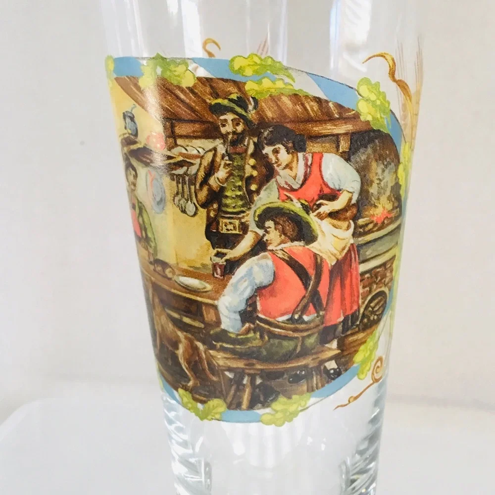 German Pilsner Beer Glass 24oz. MCM Festive Old World Pub Scene Made in Germany